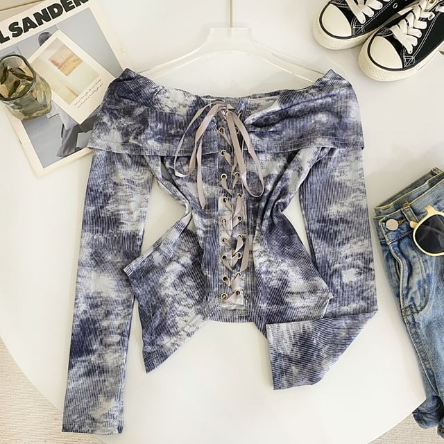 Asymmetrical Tie-Dye Lace-Up Cropped Top