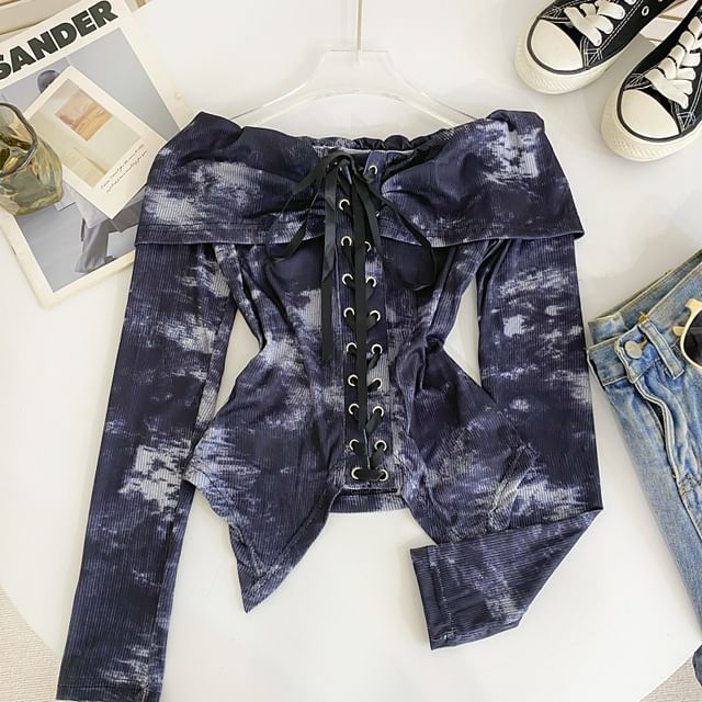 Asymmetrical Tie-Dye Lace-Up Cropped Top