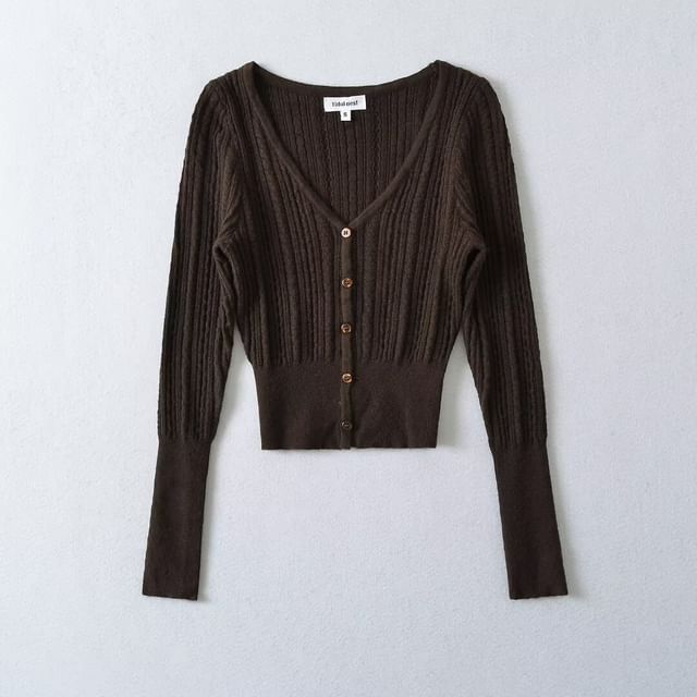 V-Neck Simple Cutout Button-Up Crop Cardigan