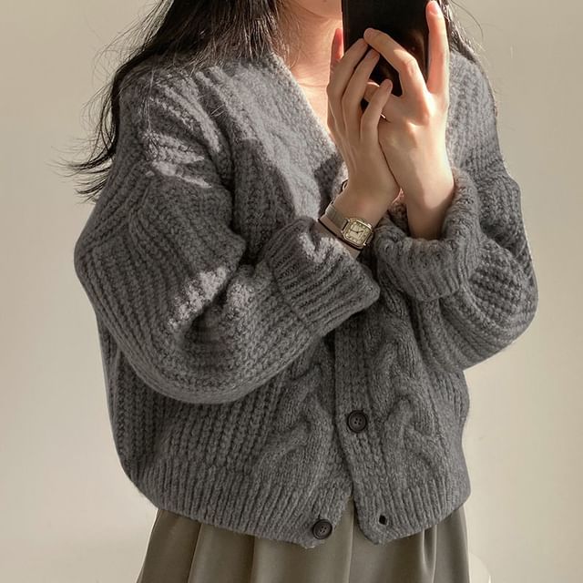 V-Neck Simple Chunky Knit Cardigan