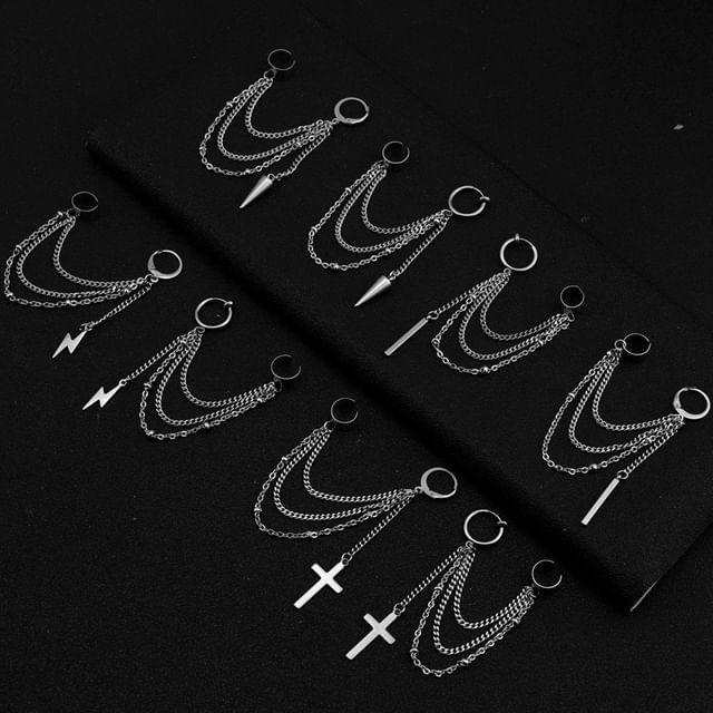 Stainless Steel Chain Hoop Earring with Ear Cuff