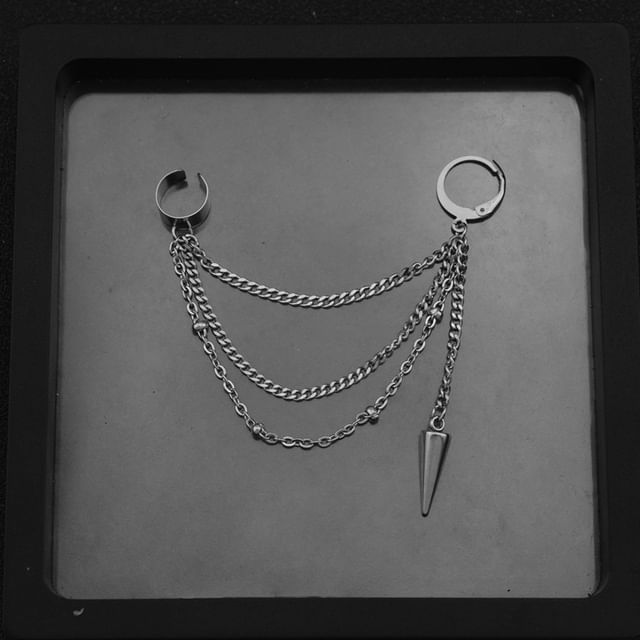 Stainless Steel Chain Hoop Earring with Ear Cuff