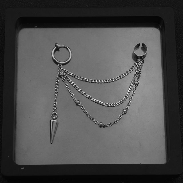 Stainless Steel Chain Hoop Earring with Ear Cuff