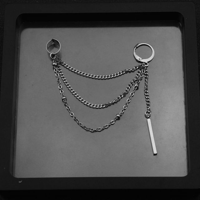 Stainless Steel Chain Hoop Earring with Ear Cuff