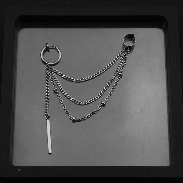 Stainless Steel Chain Hoop Earring with Ear Cuff