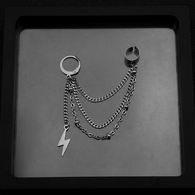 Stainless Steel Chain Hoop Earring with Ear Cuff