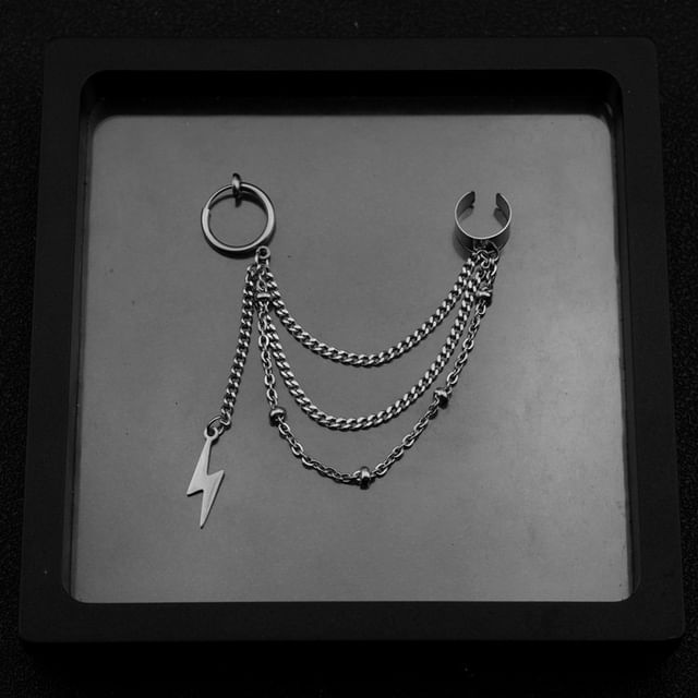 Stainless Steel Chain Hoop Earring with Ear Cuff