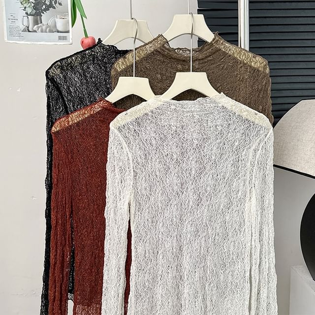 Sheer Mock Neck Lace Blouse