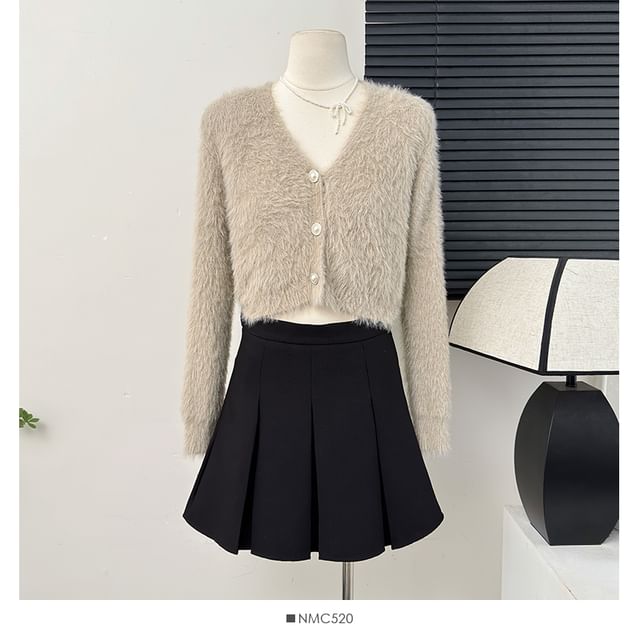 Fluffy Cropped V-Neck Cardigan in Six Shades