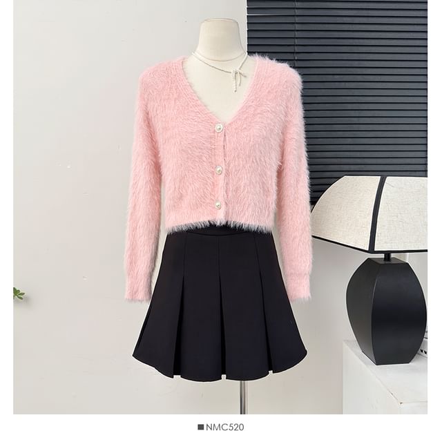 Fluffy Cropped V-Neck Cardigan in Six Shades