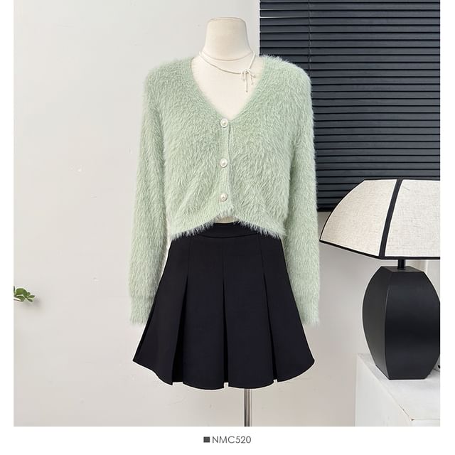 Fluffy Cropped V-Neck Cardigan in Six Shades