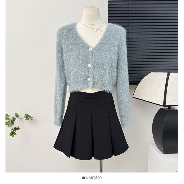 Fluffy Cropped V-Neck Cardigan in Six Shades