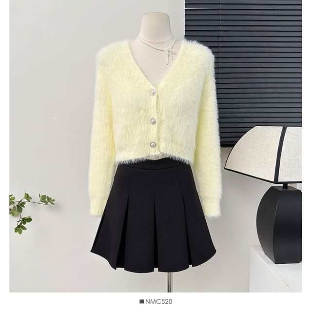Fluffy Cropped V-Neck Cardigan in Six Shades