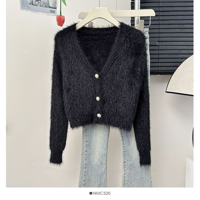 Fluffy Cropped V-Neck Cardigan in Six Shades