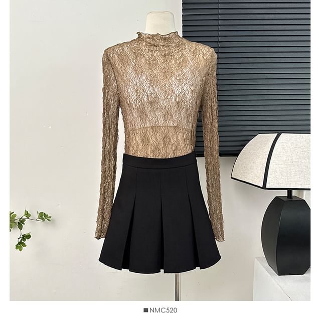 Sheer Mock Neck Lace Blouse