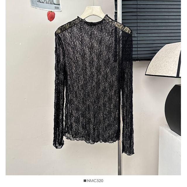 Sheer Mock Neck Lace Blouse