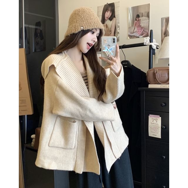 Basic Hooded Ribbed Cardigan