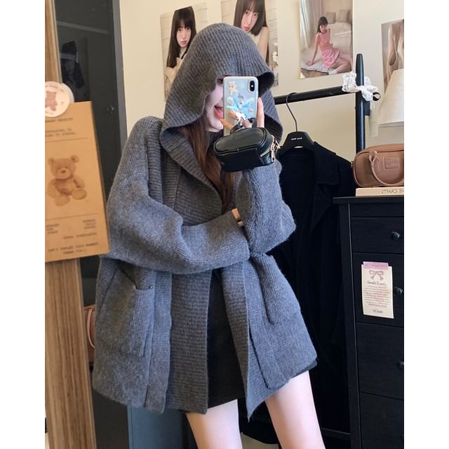 Basic Hooded Ribbed Cardigan