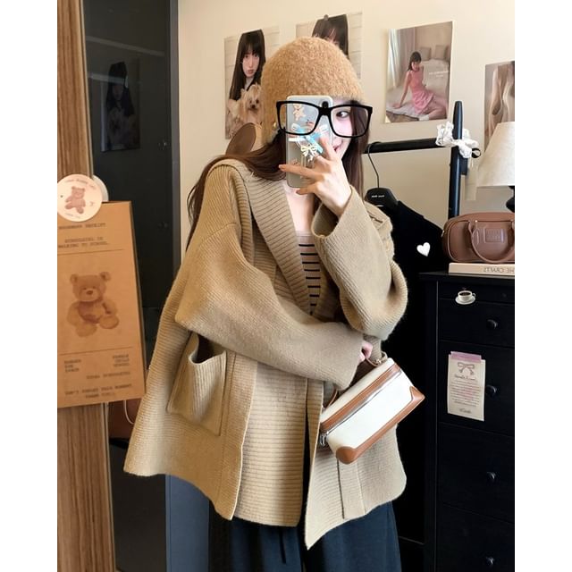 Basic Hooded Ribbed Cardigan