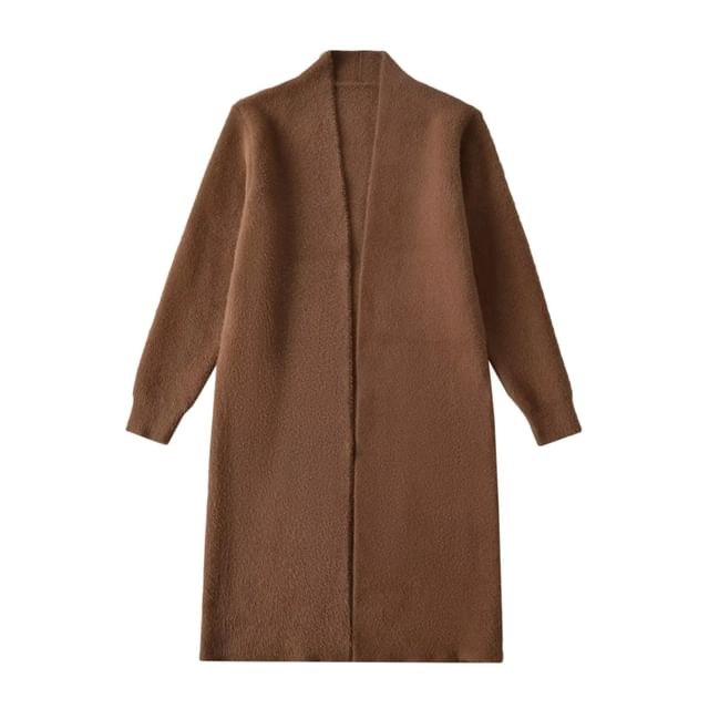 Solid Long Front Open Knit Cardigan
