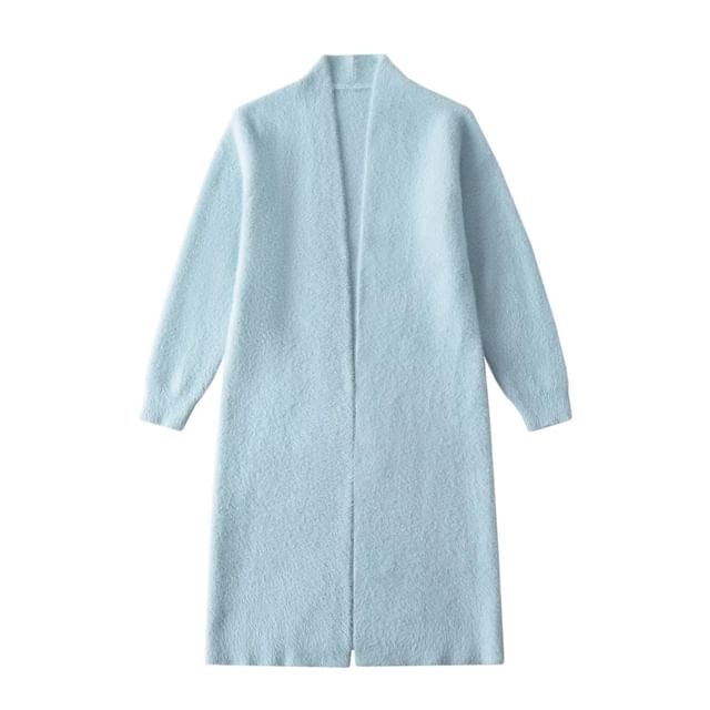 Solid Long Front Open Knit Cardigan