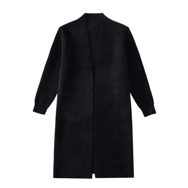 Solid Long Front Open Knit Cardigan