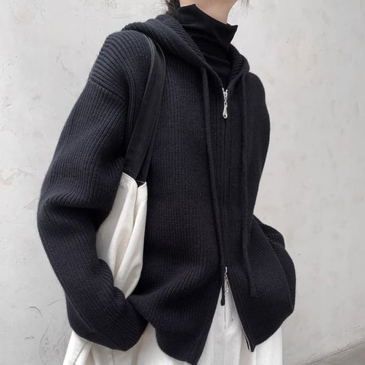 Plain Zip-Up Cardigan