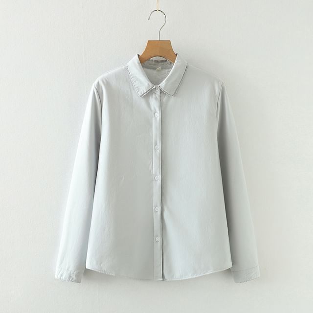 Plain Lace Trim Button-Down Shirt