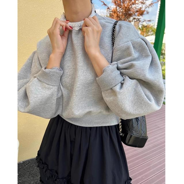 Lace Trim Sweatshirt with Frill Maxi A-Line Skirt