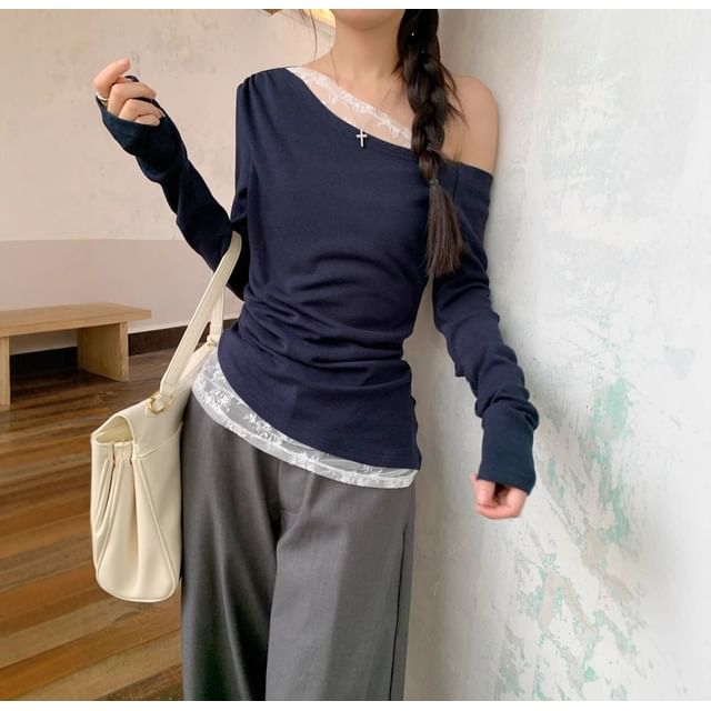 One-Shoulder Asymmetrical Lace Panel Top