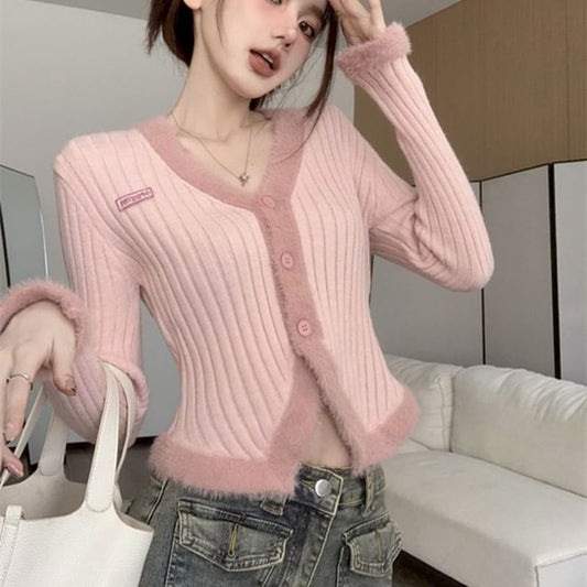 V-Neck Ribbed Cardigan