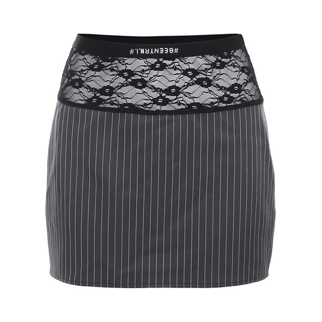 Striped Lace Crop Top & High-Rise Mini Pencil Skirt