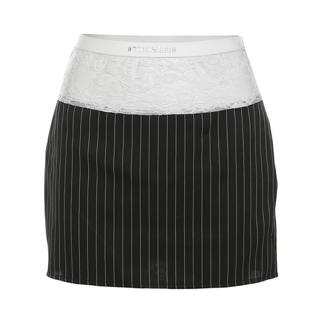 Striped Lace Crop Top & High-Rise Mini Pencil Skirt
