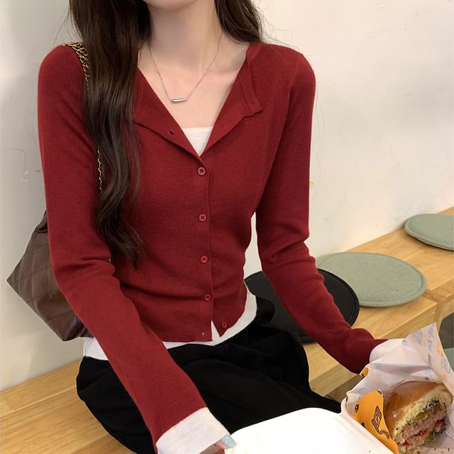 Round Neck Cropped Two Piece Style Cardigan