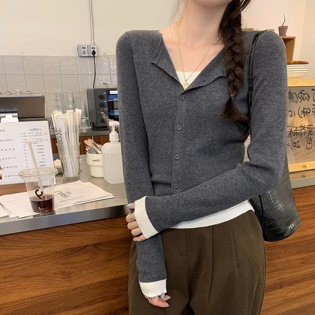 Round Neck Cropped Two Piece Style Cardigan