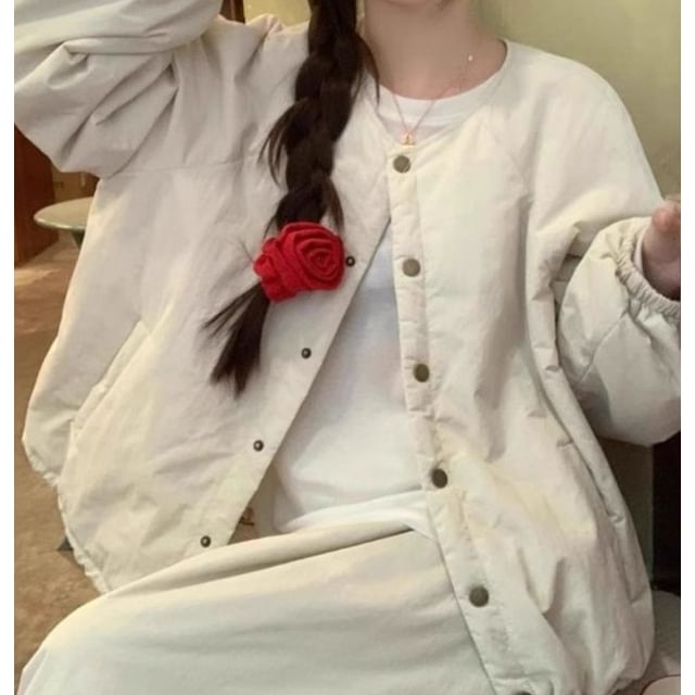 Button-Up Jacket with A-Line Midi Skirt - Crew Neck