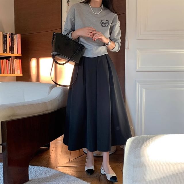 Plain Midi A-Line Suit Skirt with High Rise