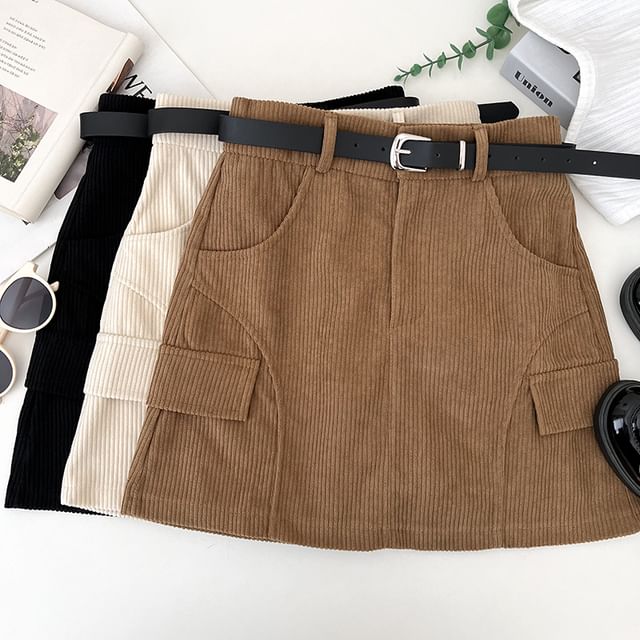 Corduroy A-Line Mini Skirt with High Rise