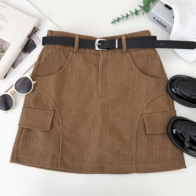 Corduroy A-Line Mini Skirt with High Rise