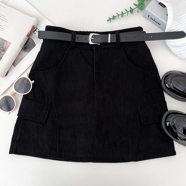 Corduroy A-Line Mini Skirt with High Rise
