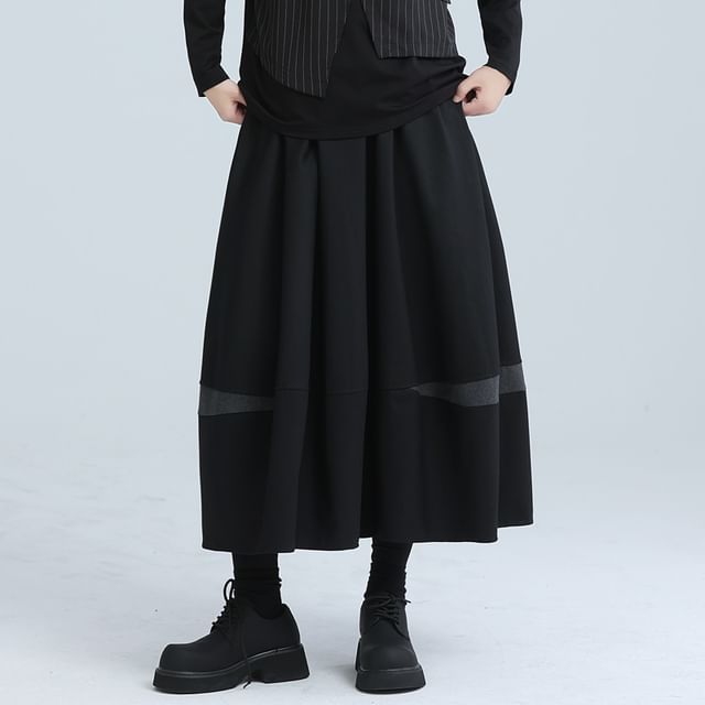 Striped Flared Maxi Skirt with High Waist