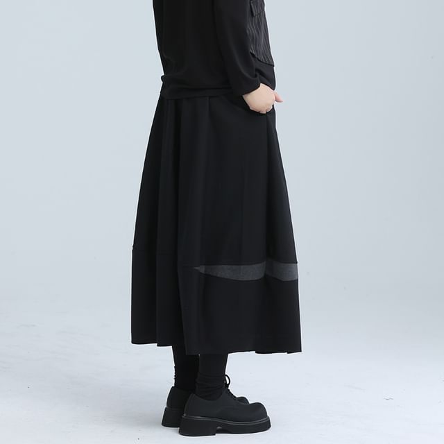 Striped Flared Maxi Skirt with High Waist