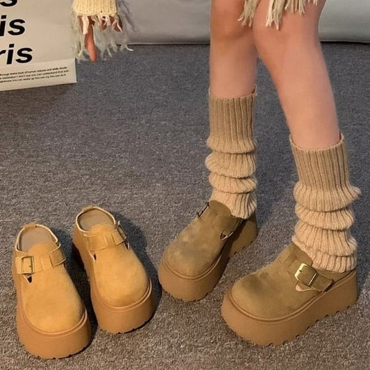 Platform Plain Buckled Mules