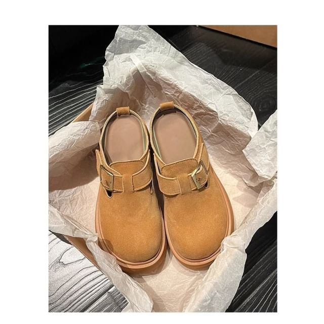 Platform Plain Buckled Mules