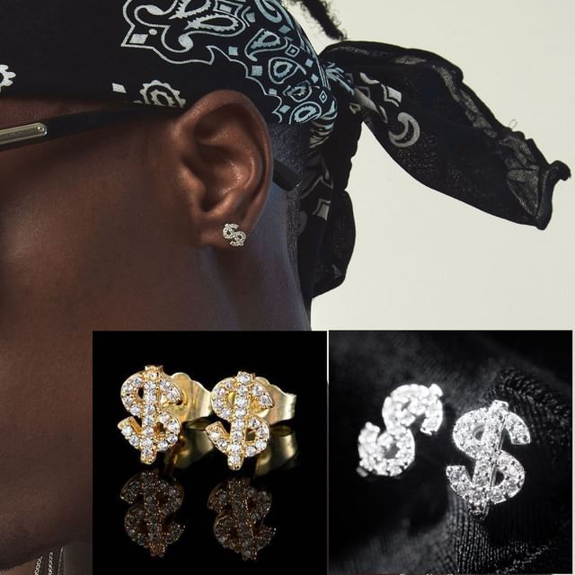 Dollar Sign Rhinestone Stainless Steel Stud Earring