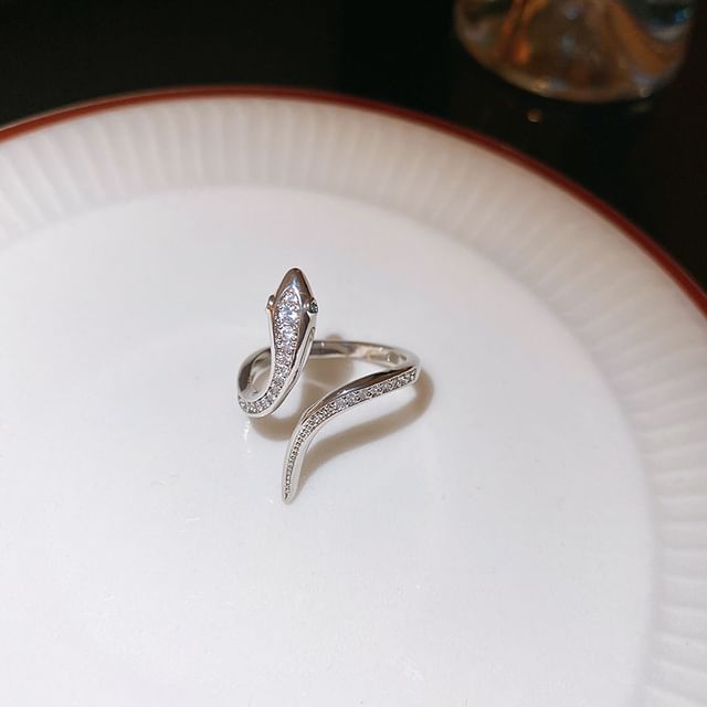 Rhinestone Snake Ring Open