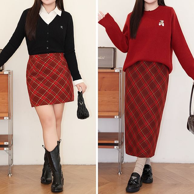 Plus Size Plaid A-Line Skirt with High Waist