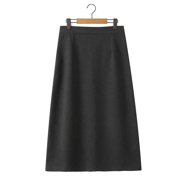 Plus Size Midi A-Line Skirt with High Rise and Plain Style