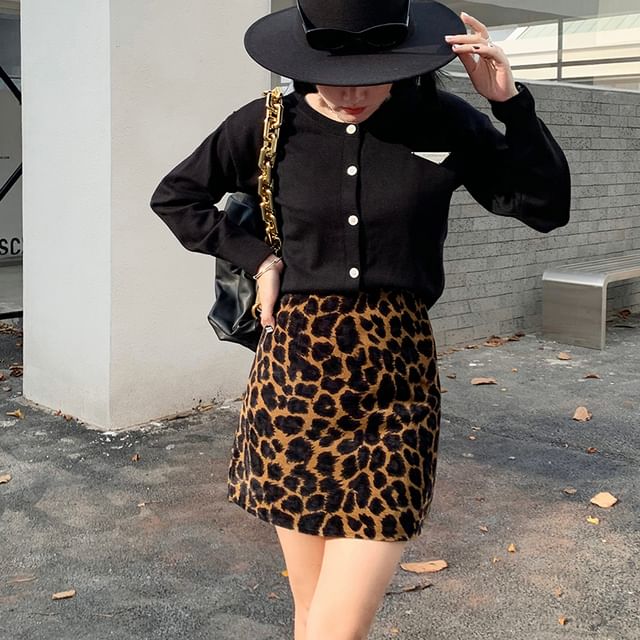 Leopard Print High-Rise Pencil Mini Skirt
