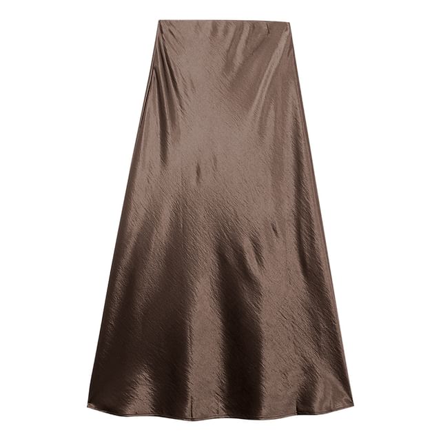 Lustrous Satin Midi Skirt with High Waist